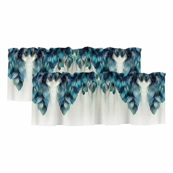 Abstract Art Valances for Windows 2 Panels Soft Edge Green Feather Decoration Rod Pocket Kitchen Curtain Valance Small Window Treatment for Living Room Bathroom Bedroom Over Sink 42x12 Inch