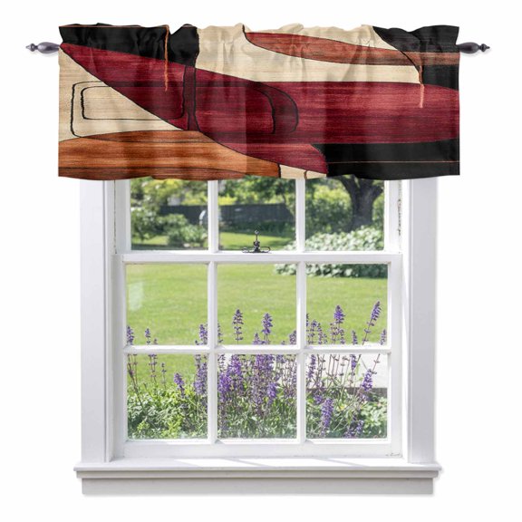 Abstract Art Valances for Windows Beige Red Color Block Composition Rod Pocket Cafe Window Treatments Valance Curtains for Kitchen Bathroom Laundry Basement Windows 56"x16"