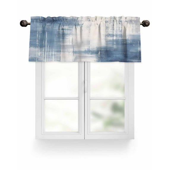 Abstract Art Valances for Windows Blue Gary Watercolor Gradient Valance Rod Pocket Light Filtering Short Window Treatments Curtains for Kitchen Bathroom Living Room Bedroom, 1 Panel, 42 x 18 Inch