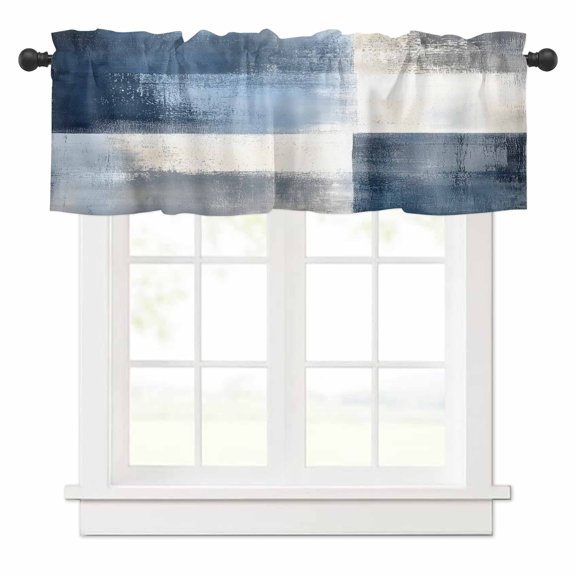 Abstract Art Valances for Windows Color Block Gary Blue Collage Oil Painting Rod Pocket Curtain Valance Window Treatment Short Curtains for Kitchen Living Room, 42"x18"