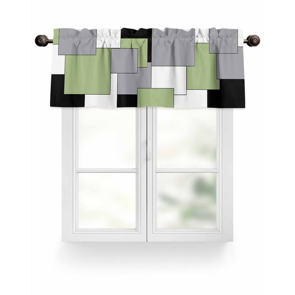Abstract Art Valances for Windows Green Black Gray Splice Valance Rod Pocket Light Filtering Short Window Treatments Curtains for Kitchen Bathroom Living Room Bedroom, 1 Panel, 42 x 12 Inch