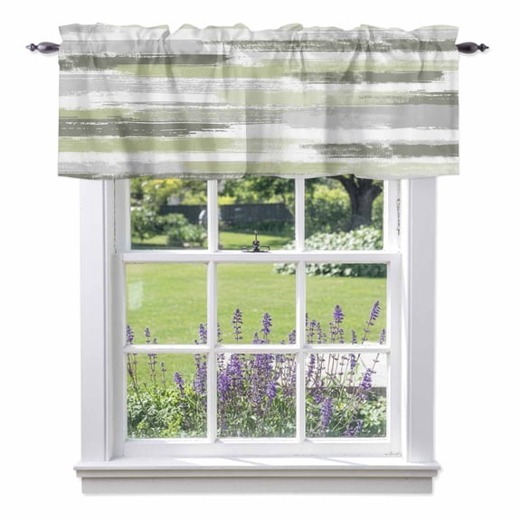 Abstract Art Valances for Windows, Green Gray Mottled Color Block Oil Painting Valance Window Treatment Rod Pocket Short Curtains Valances for Kitchen Bathroom 54"W x 18"L