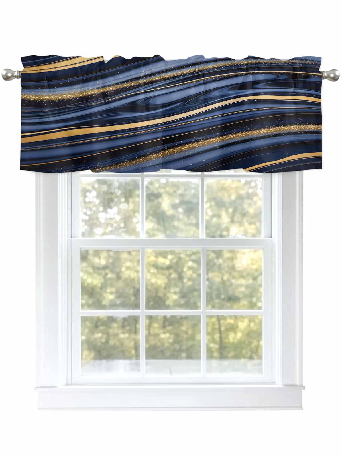 Valance Short Abstract Art Valances for Windows Retro Blue Gold Marble Texture Rod ...