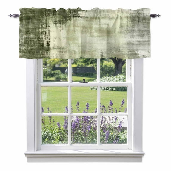 Abstract Art Valances for Windows, Retro Green Collage Oil Painting Texture Valance Window Treatment Rod Pocket Short Curtains Valances for Kitchen Bathroom 60"W x 14"L