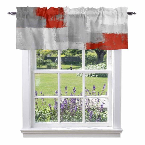 Abstract Art Valances for Windows Retro Red Grey Graffiti Painting Mottled Texture Rod Pocket Cafe Window Treatments Valance Curtains for Kitchen Bathroom Laundry Basement Windows 42"x12"