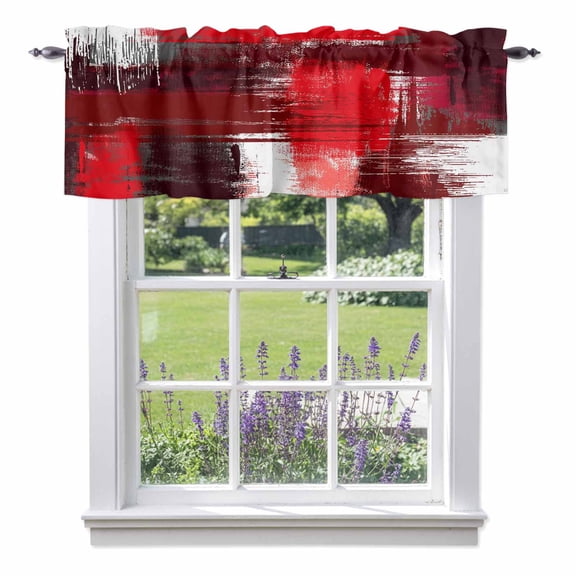 Abstract Art Valances for Windows, Vintage Red Gray Mottled Color Block Oil Painting Valance Window Treatment Rod Pocket Short Curtains Valances for Kitchen Bathroom 54"W x 18"L