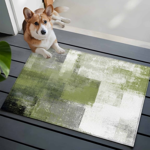 Abstract Art Washable Area Rug 2x3 Gradient Sage Green Vintage Minimalist Low-Profile Area Rugs with Non Slip Backing Indoor Floor Carpet for Entrance Living Room Bedroom Home Office