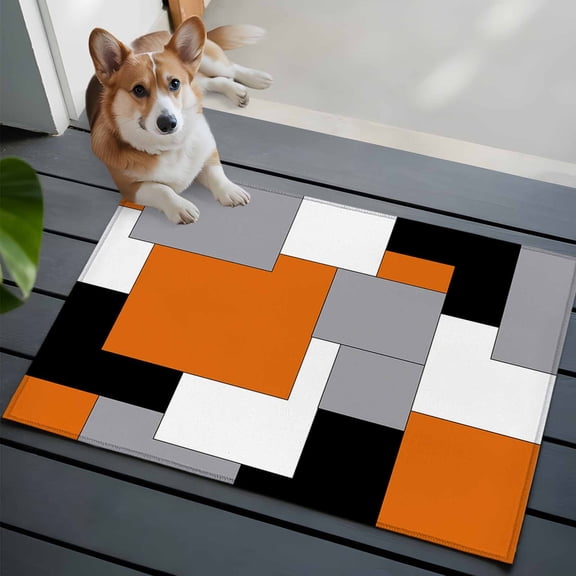 Abstract Art Washable Area Rug 2x3 Orange Black Gray Splice Low-Profile Area Rugs with Non Slip Backing Indoor Floor Carpet for Entrance Living Room Bedroom Home Office