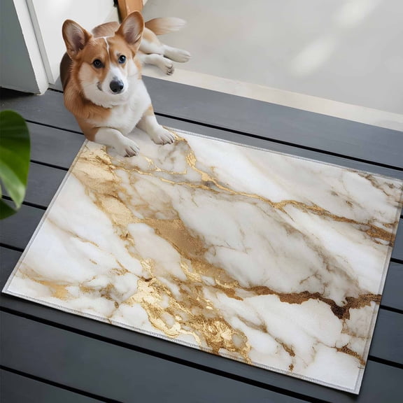 Abstract Art Washable Area Rug 2x3 White Marble Pattern Gold Crack Rock Texture Low-Profile Area Rugs with Non Slip Backing Indoor Floor Carpet for Entrance Living Room Bedroom Home Office