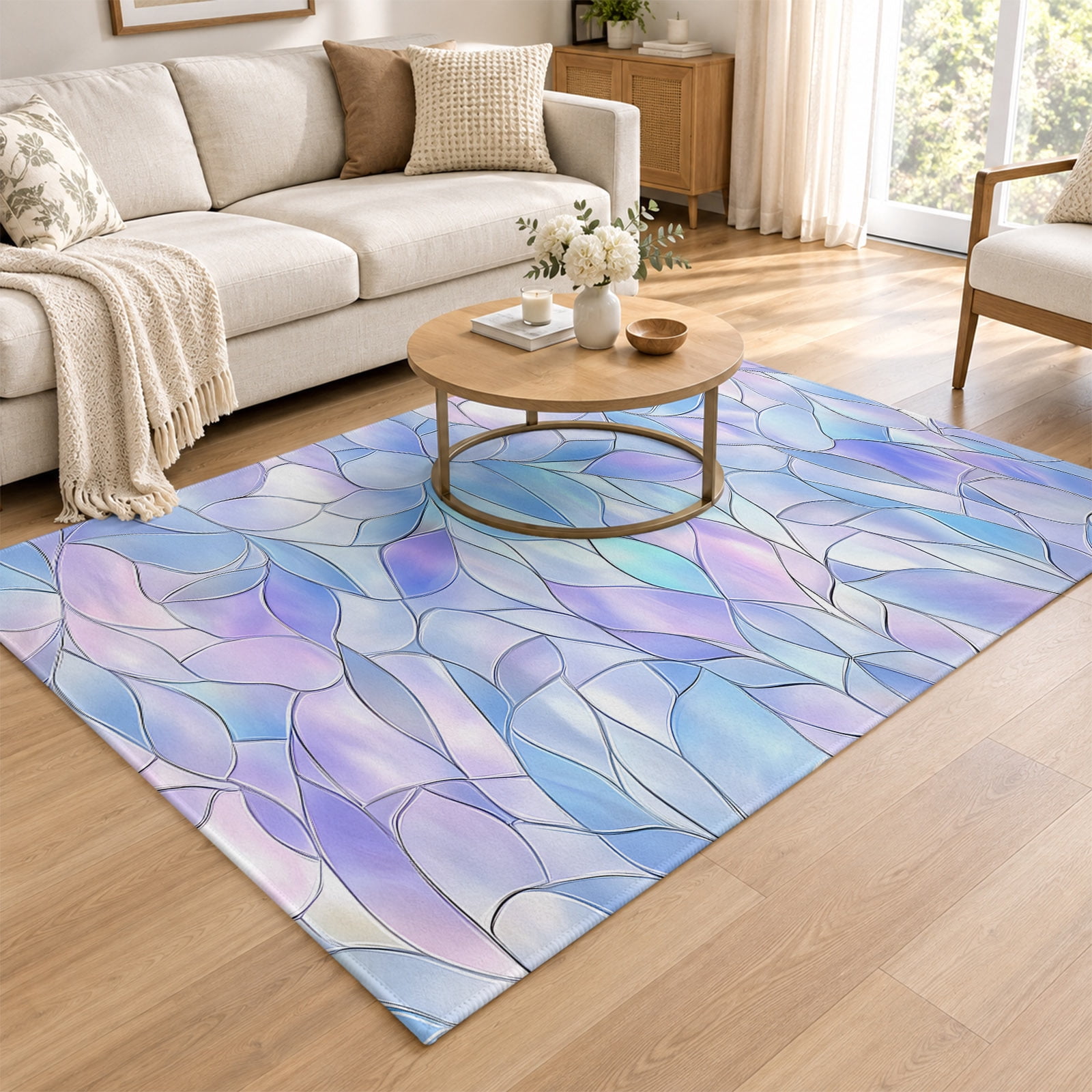 Abstract Art Washable Area Rug 4'x6', Gradient Stained Glass Fragments ...