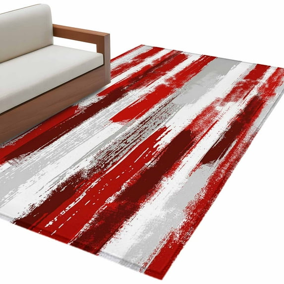Abstract Art Washable Area Rug 3x5ft Red Gray Mottled Color Block Oil Painting Soft Rectangle Rugs for Living Room, Non Slip Carpet for Bedroom Entryway Dining Room