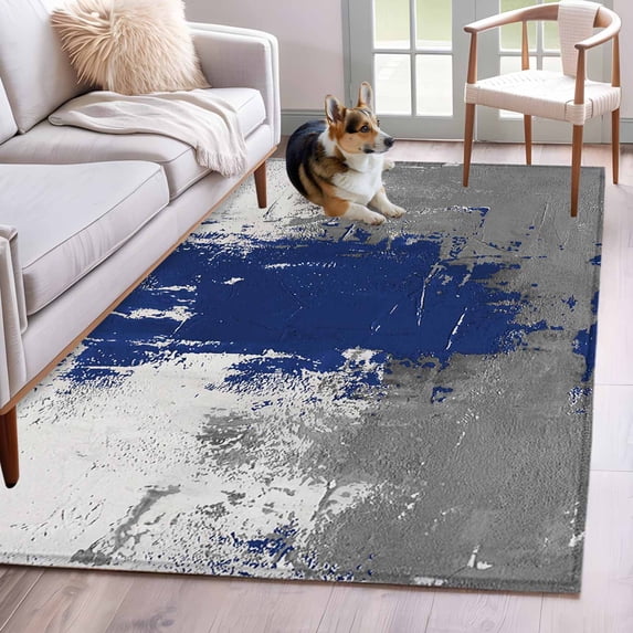 Abstract Art Washable Area Rugs 2.7'x5', Blue Grey Wall Mottled Texture Minimalist Modern Low Pile Throw Living Room Rug Non-Slip Sturdy Edge Binding Carpet for Indoor Entryway Bedside Kitchen