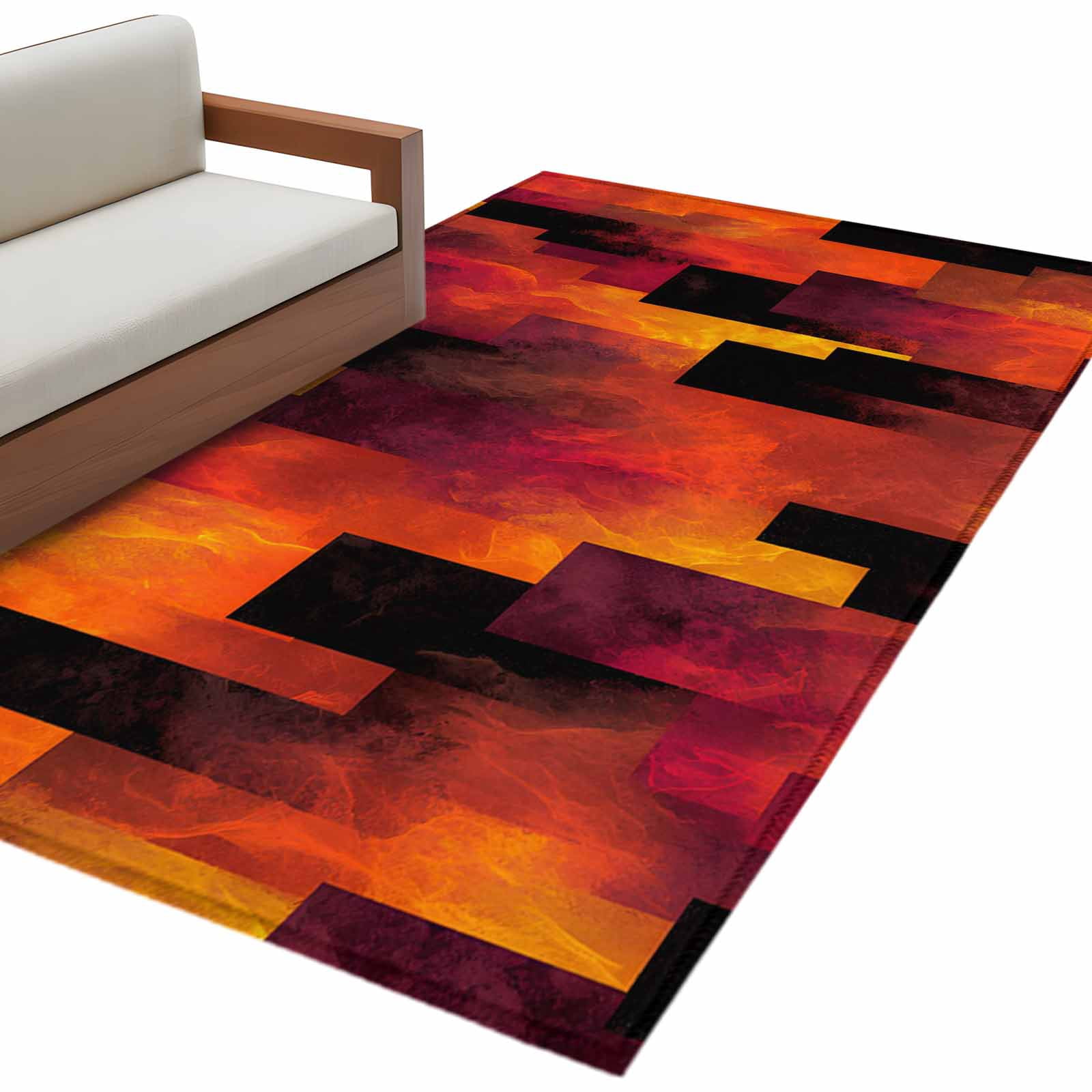 Abstract Art Washable Area Rugs 2.7'x5', Red Black Gradient Flames ...