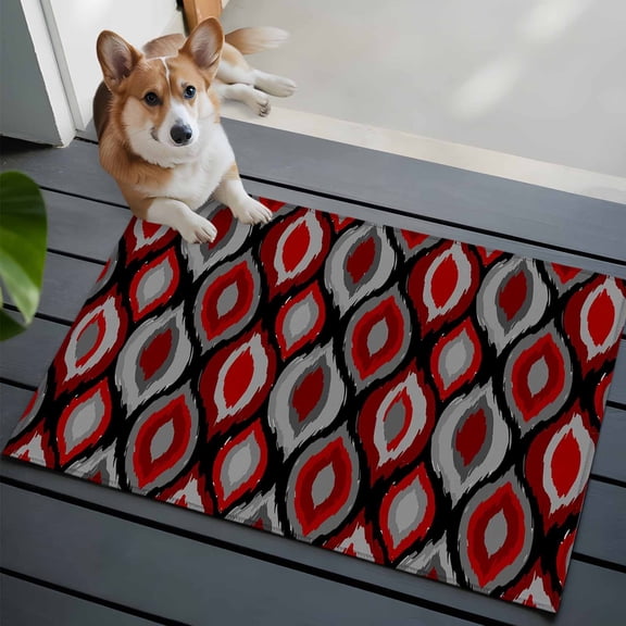 Abstract Art Washable Entry Rug 2x3 Modern Diamond Patterns Red Black Grey Geometric Low Pile Indoor Door Mat with Rubber Backing Thin Area Rug for for Entrance, Bedroom, Kitchen, Laundry, Bathroom