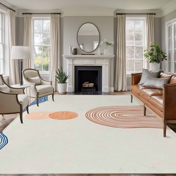 Abstract Art Washable Living Room Rugs 6'x9', Sunset Orange Blue Line Modern Geometric Low Pile Throw Large Area Rug Non-Slip Sturdy Edge Binding Carpet for Dining Room Kitchen Office