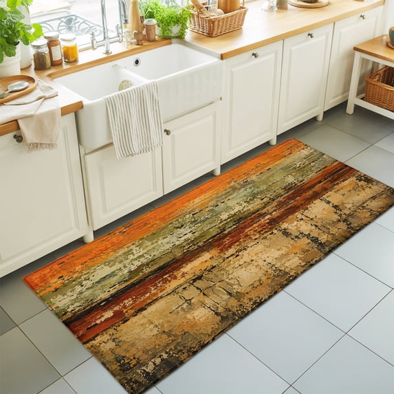 Abstract Art Washable Runner Rugs 2'x6', Terracotta Orange Textured Landscape Rustic Country Washable Runner Rug Non-Slip Sturdy Edge Binding Carpet for Bedside Hallway Runner Kitchen Galley