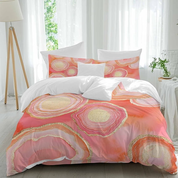 Abstract Art Water Ripple 4 Piece Duvet Cover Set Queen Size Pink Marble Pattern Soft Bedding Set Comforter Cover, 1 Duvet Cover 1 Flat Sheets and 2 Pillowcases