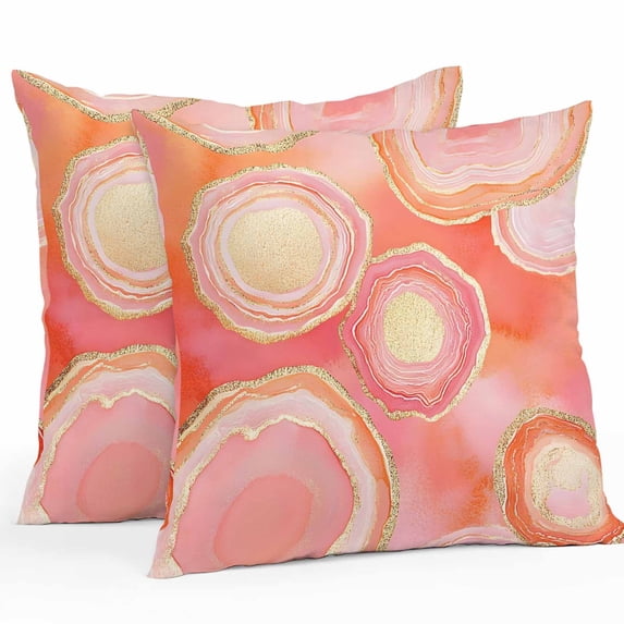 Abstract Art Water Ripple Outdoor Pillow Covers Pack of 2 Pink Marble Pattern Waterproof Throw Pillow Covers Decorative Cushion Cases for Patio Garden Tent Balcony Couch 16x16 inch