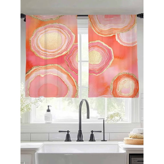 Abstract Art Water Ripple Sheer Curtains 54 Inches Long 2 Panels Pink Marble Pattern Light Filtering Semi Sheer Window Curtains Drapes for Bedroom Living Room 52"x54"
