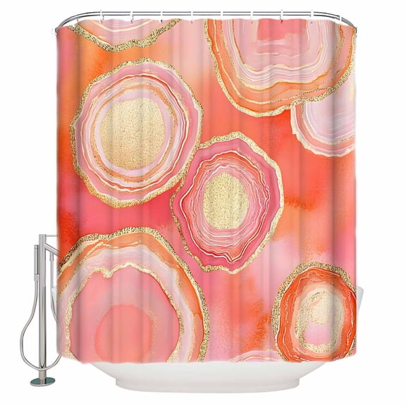 Abstract Art Water Ripple Shower Curtain, 36" x 72", Pink Marble Pattern Waterproof Bathroom Curtain Washable Shower Curtain Set with 12 Hooks