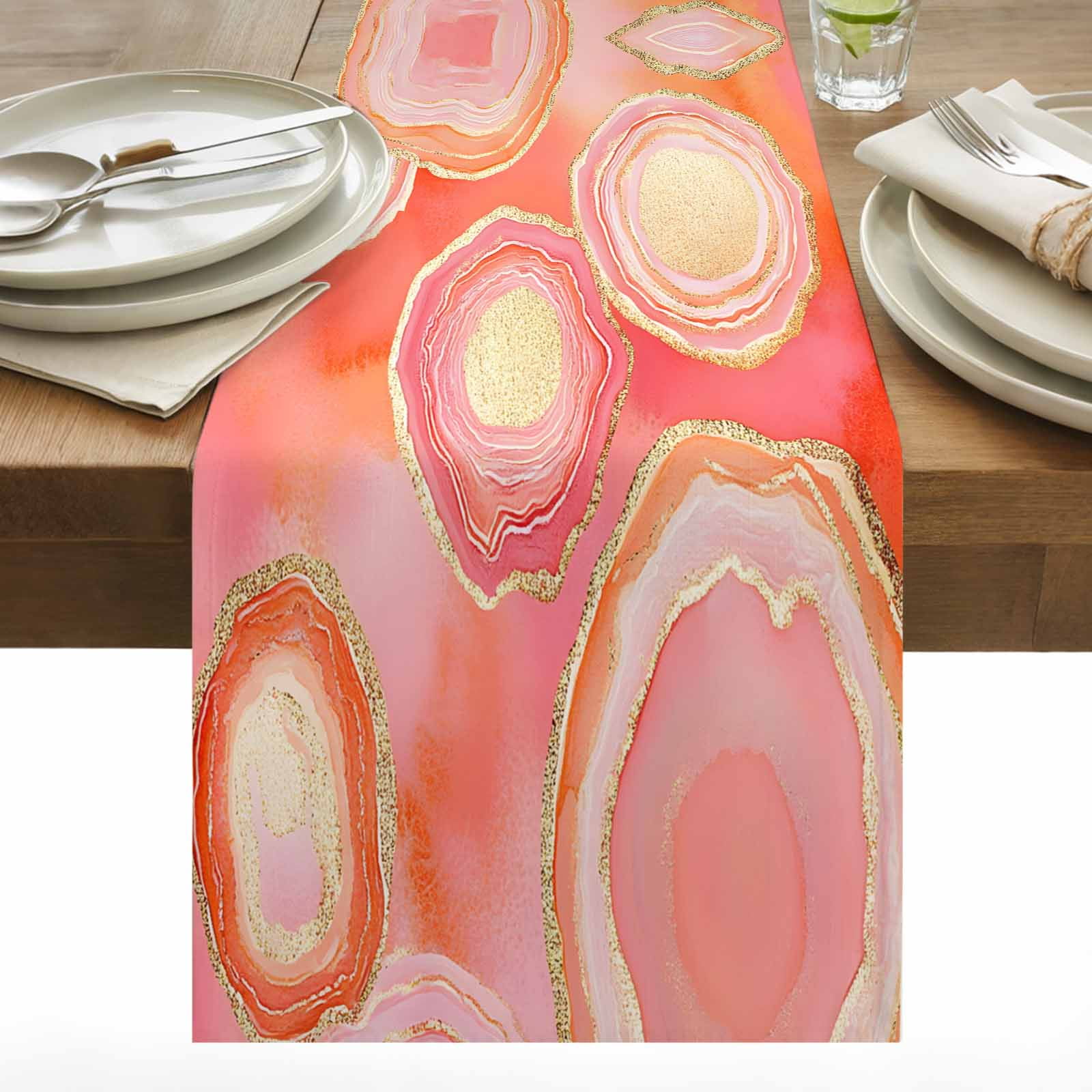 Abstract Art Water Ripple Table Runner 13x72 inch Pink Marble Pattern ...