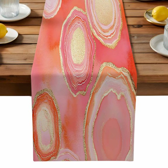 Abstract Art Water Ripple Table Runner, Pink Marble Pattern Kitchen Table Runners Dress Scarves for Table Decorations Party/Restaurant/Indoor Outdoor Use, 13x36in
