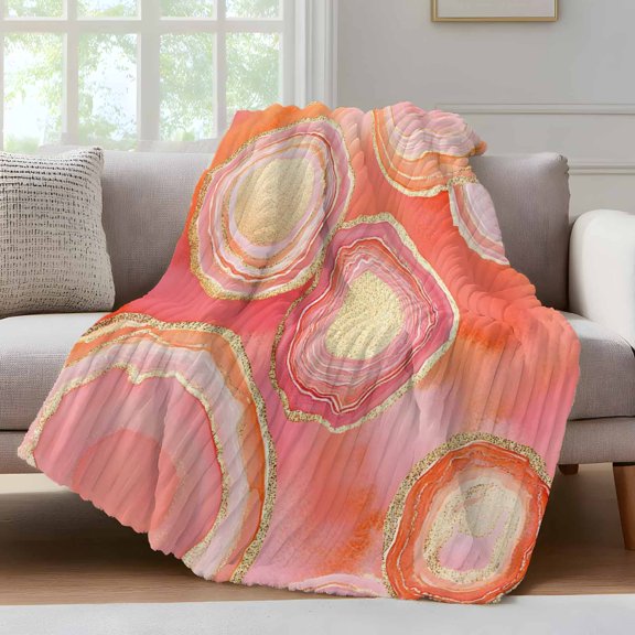 Abstract Art Water Ripple Throw Blanket for Couch Pink Marble Pattern Soft and Warm Flannel 3D Striped Fluffy Fuzzy Fleece Blanket Lightweight Throw for Bed, Sofa 40 x 50 Inches