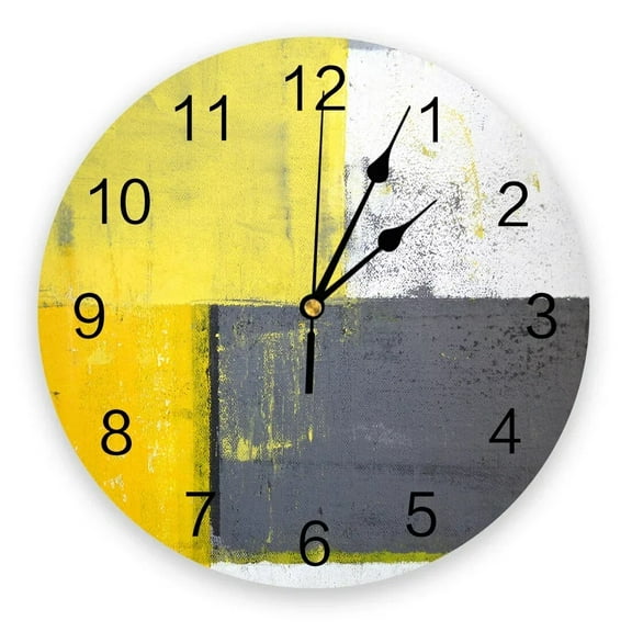 Abstract Art Watercolor Painting Yellow Decorative Round Wall Clock Custom Design Non Ticking Silent Bedrooms Large Wall Clock(10 Inch)