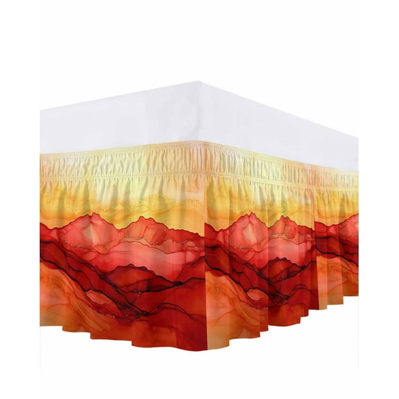 Abstract Art Watercolor Red Sunshine Bed Skirt Queen Size 16 Inch Drop, Wrap Around Dust Ruffle Bedskirts, Wrinkle & Fade Resistant Easy Fit Bedskirt with Adjustable Elastic