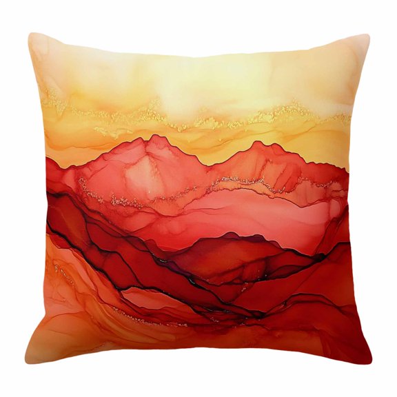 Abstract Art Watercolor Red Sunshine Throw Pillow Cover Cotton Linen Cushion Cover Throw Pillow Case with Invisible Zipper for Couch Sofa Bed Chair Car 16x16 Inch