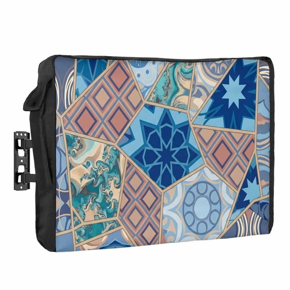 Abstract Art Waterproof Outdoor TV Cover, Orange Blue Geometric Flower ...