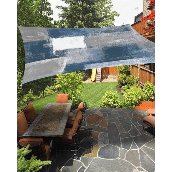 Abstract Art Waterproof Sun Shade Sail Navy Grey Smear Texture Graffiti Geometric Outdoor Patio Sun Shades Canopy UV Block Waterproof Sunshade for Garden Backyard Deck Pergola 6.5x10 Ft