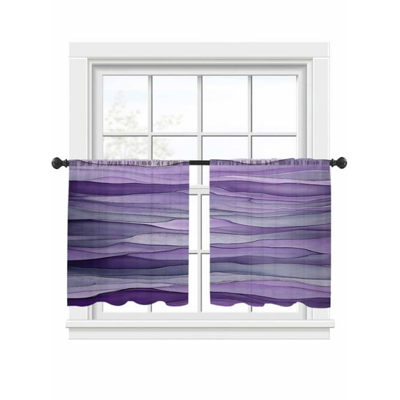 Abstract Art Wave Sheer Curtains for Living Room Bedroom, Light-filtering Sheer Curtain, Watercolor Purple LigRod Pocket Voile Window Treatment Drapes, 52’’Wx54’’L, 2 Panels Set