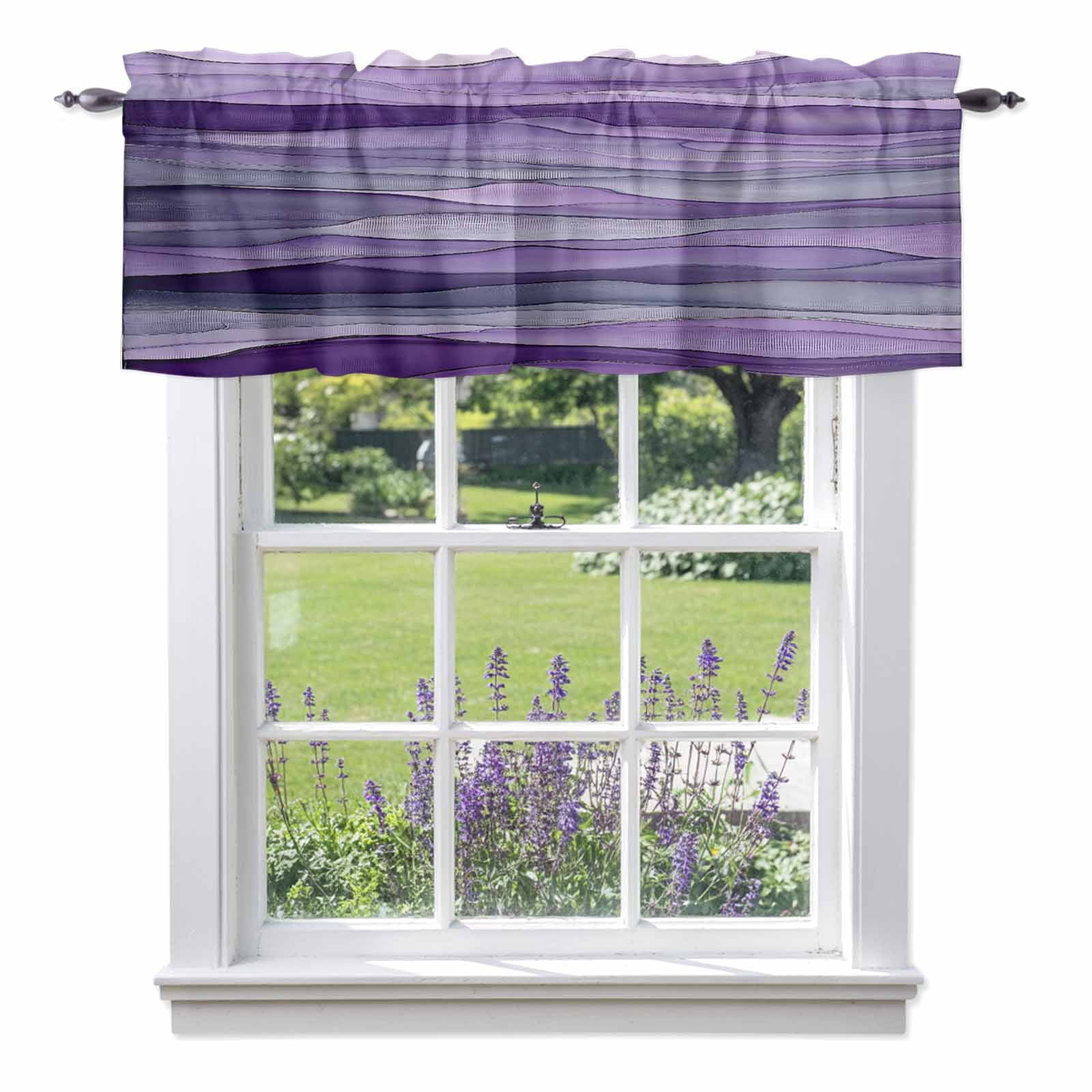 Abstract Art Wave Valance Curtain Watercolor Purple Window Valances Rod ...