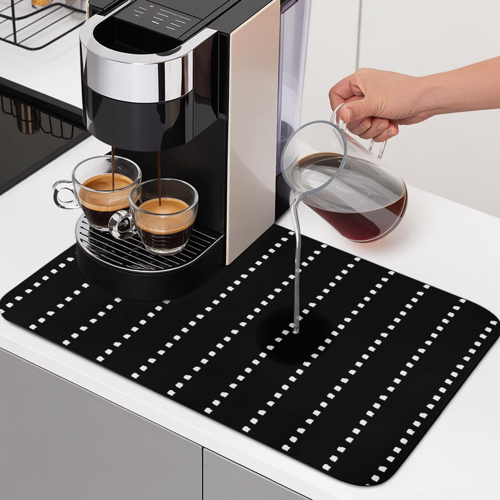 Abstract Art White Dotted Line on Black Dish Drying Mat,Absorbent ...