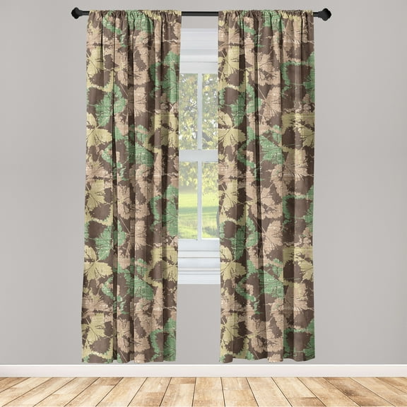 Abstract Art Window Curtains, Grunge Design Leaves Silhouette Pattern Wild Jungle Themed Print, Lightweight Decor 2-Panel Set with Rod Pocket, Pair of - 28"x63", Dark Rosewood Sea Green, by Ambesonne