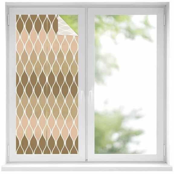 Abstract Art Window Privacy Film Brown Khaki Ombre Geometric Wavy Lines Decorative Glass Window Film UV Blocking Static Cling Non-Adhesive Sticker Covering for Home Door 19.6 x 39.3 inches