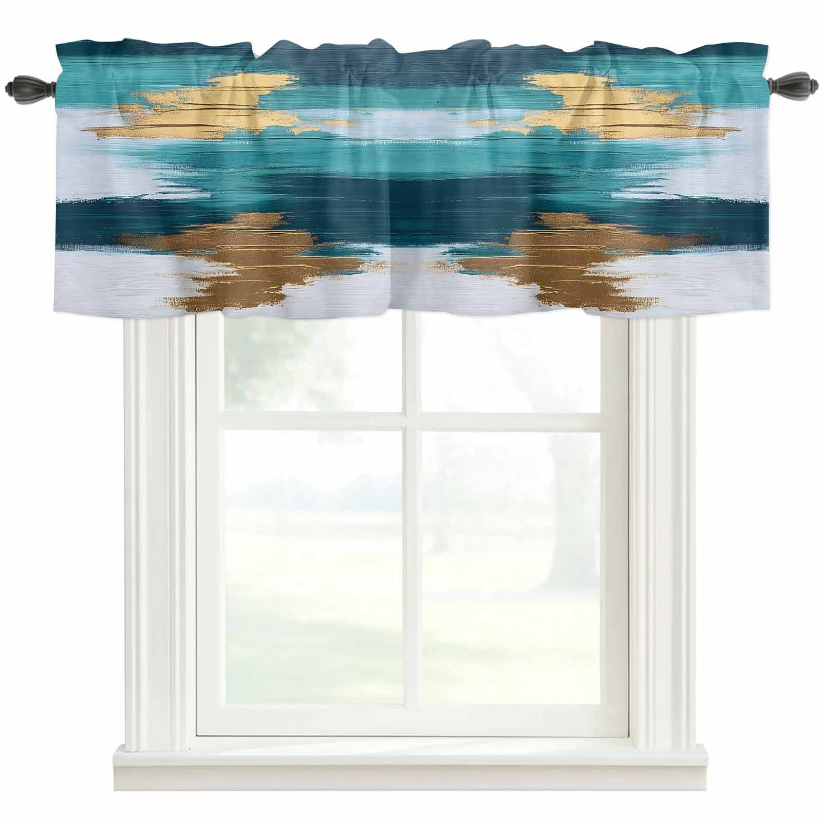 Abstract Art Window Valance Curtain Blue Green Gold Texture Rod Pocket ...