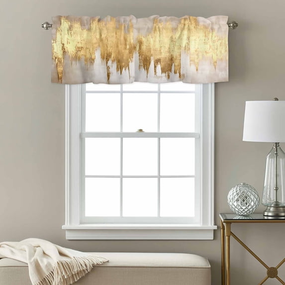 Abstract Art Window Valance for Kitchen, Gold Color Block Brown Back ...