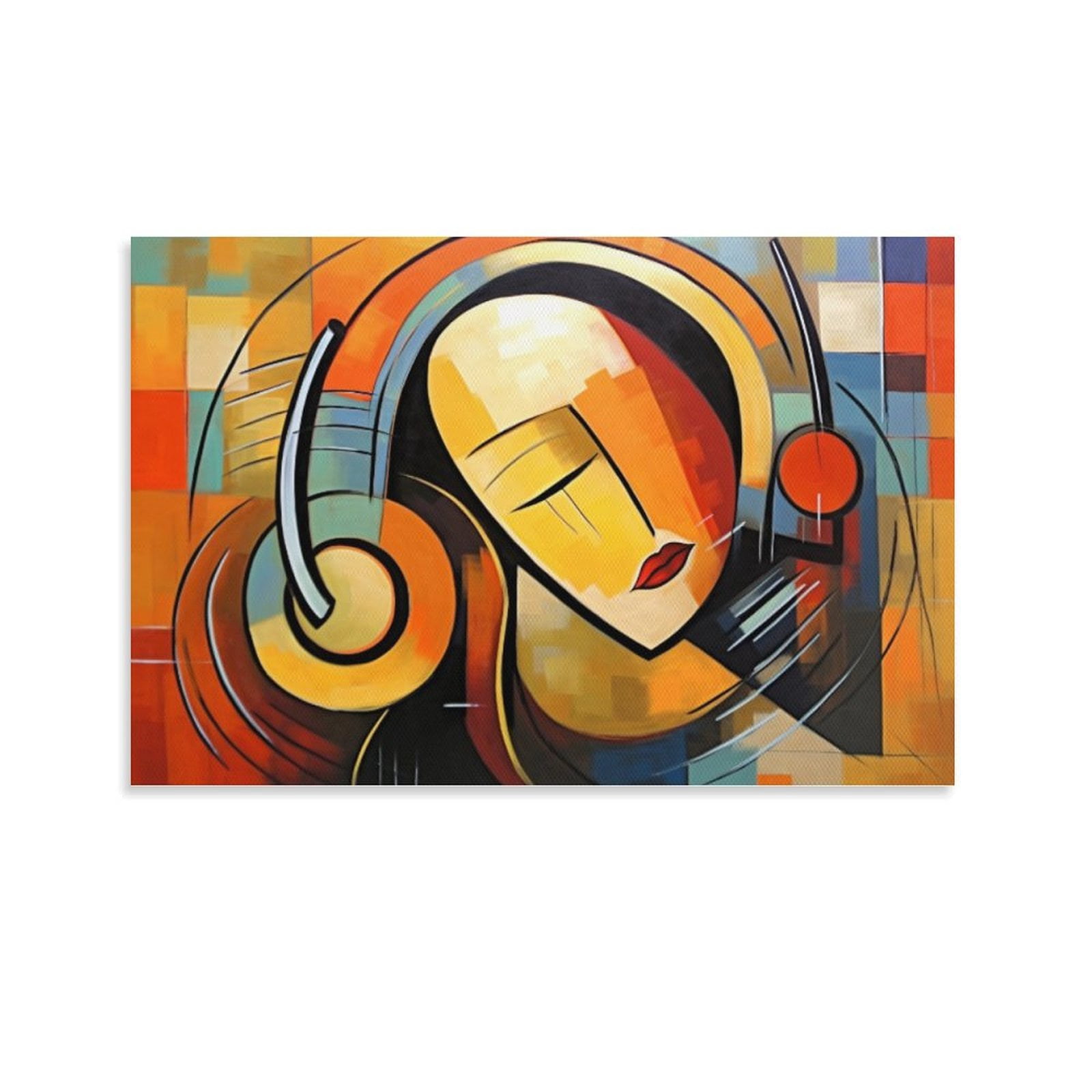 Abstract Art Work Women Listen To Music Canvas Art Poster And Wall Art ...