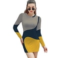 thumbnail image 1 of Abstract Art Yellow Blue Gray Women's Long Sleeve Bodycon Dress Soft Stretchy For Everyday Wear And Special Occasions, 1 of 6