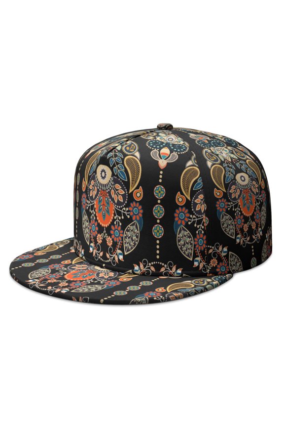 Abstract Artistic Flat Bill Hat - Chic Vintage Paisley Snapback Cap, Colorful Bohemian Pattern for Urban Fashion