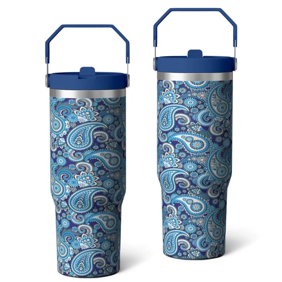 Abstract Artistic Floral Pattern Stainless Steel Tumbler, 30 oz Insulated Cup with Handle, Lid and Straw, Spill-Proof Hot & Cold Travel Cup for Commuting, Driving, Gaming Sessions