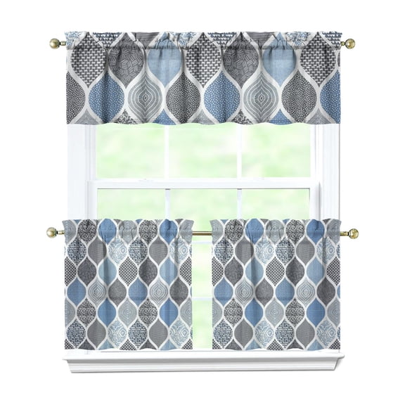 Abstract Artistic Kitchen Curtains Set - Modern Rustic Home Decor, 3-Pack Rod Pocket Tier & Valance, Machine Washable