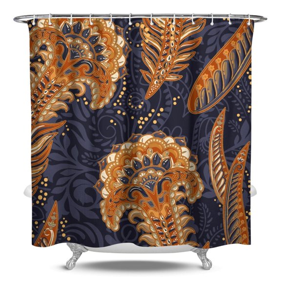 Abstract Artistic Shower Curtain 84x72 Inch - Retro Ethnic Floral Pattern, Waterproof Quick-Dry Polyester Fabric with 12 Hooks, Machine Washable & Bleach Safe