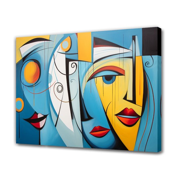 Abstract Artwork Facial Profiles Composed Of Geometric Shapes Poster Decorative Painting Canvas Wall Art Living Room Posters Bedroom Painting,Frame-style,12x18inch(30x45cm)
