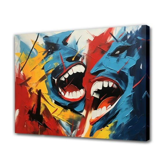 Abstract Artwork Features Two Vibrantly Colored Exaggerated Open Mouth With Sharp Teeth Poster Decorative Painting Canvas Wall Art Living Room Posters Bedroom Painting,Frame-style,24x36inch(60x90cm)