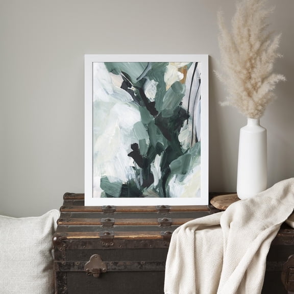 Abstract Artwork Green White And Beige Modern For Winter Lodge Decor "Extension" Art Or Art, Unframed Paper Print