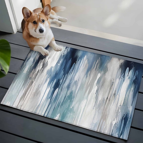 Abstract Artwork Small Area Rugs 2x3 Impressionist Blended Ocean Tones Blue White Splashes Entryway Rugs Washable Door Mat, Low-Profile Area Rugs Floor Carpet for Living Room Bedroom Home Office