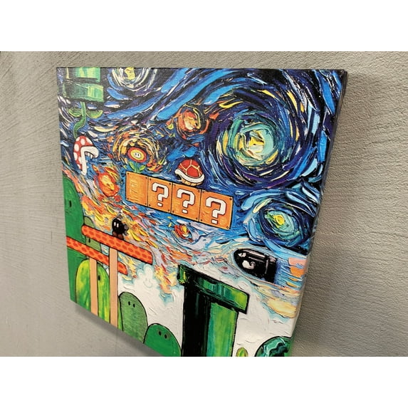 Abstract Artwork, Super Mario Canvas Gift, Home Decor Canvas Decor, Mario World Home Decor, Game Room Wall Decor, Modern Canvas Gift, Canvas Wall Decor - Gold Framed